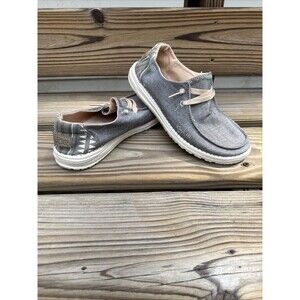 Hey Dude Women's Wendy BOHO Gray w/ Silver Accents Aztec Slip-On Shoe US 8